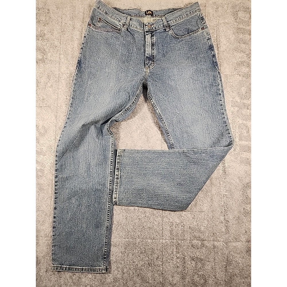 Lee Jeans Mens 36x32  Blue Demin Relaxed Fit Straight‎ Stretch USA
